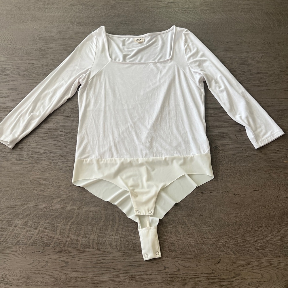 Women's L’AGENCE White Long Sleeve Bodysuit Size L